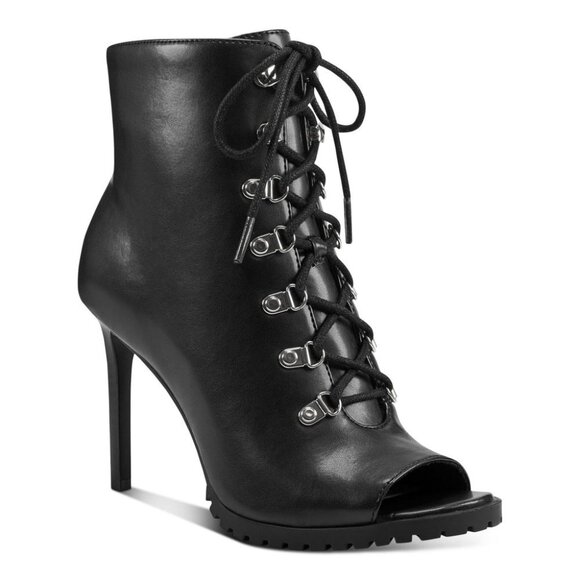 INC Florita Black Slip-Resistant LaceUp Front Zip Side Stiletto Heel NWOB sz 6.5 - Picture 1 of 13